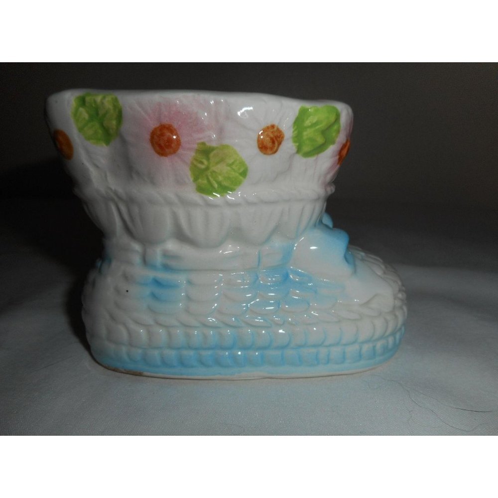 Vintage Nancy Pew Blue Baby Bootie Shoes Ceramic Planter Japan Nursery Decor #6 - Picture 2 of 7